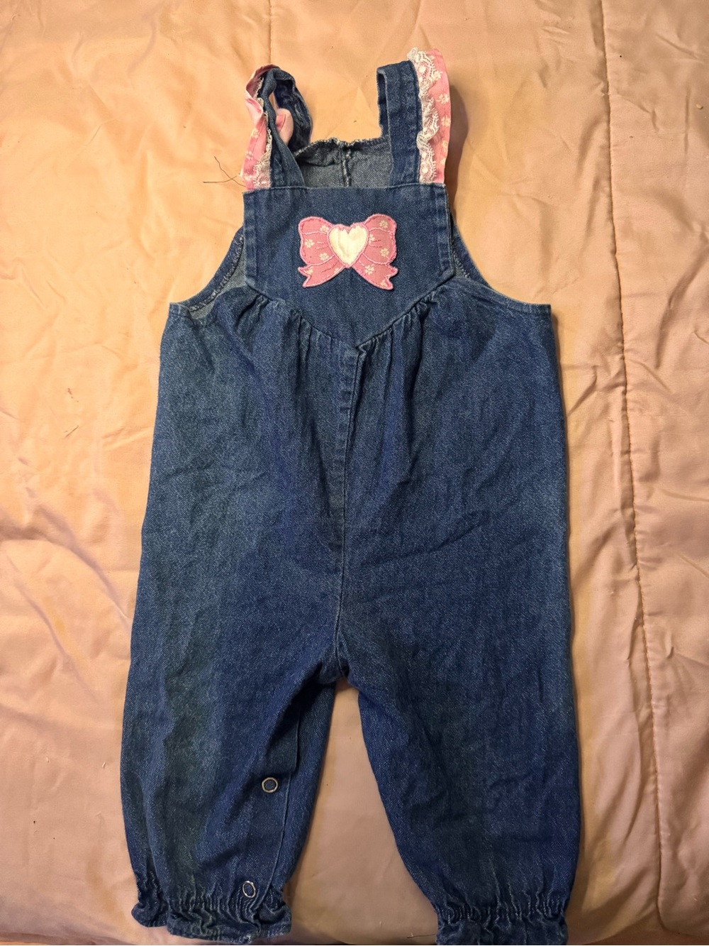 VTG Winnie the Pooh Denim Pink Bow Overalls for Kids